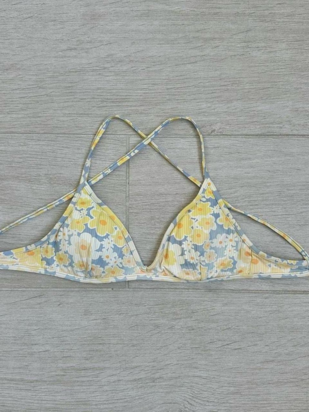Blue & yellow floral bikini top from RVCA